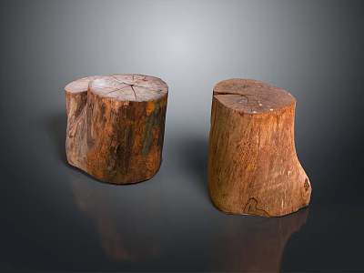 Rustic Wooden Stump Stools With Natural Texture For Home Decor 3d model