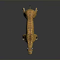3D Leopard Model With Yellow Fur Black Spots Open Mouth Standing On Black Background