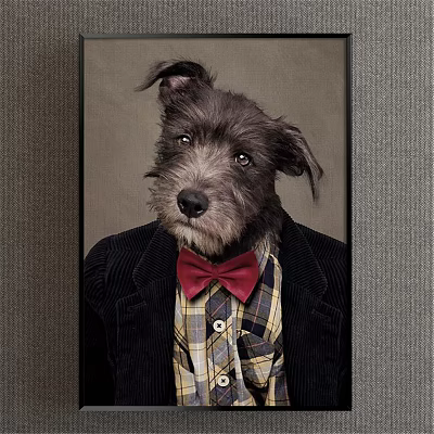 Dog Animal Painting Wearing Black Corduroy Jacket Red Bow Tie And Plaid Shirt 3d model