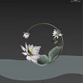 Zen Bonsai Plant With Lotus Flowers Green Leaves And Circular Ring On Beige Fabric Background