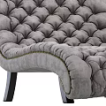 Grey Tufted Sofa Bench with Soft Velvet Upholstery and Decorative Stitched Edges