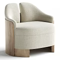 Modern Leisure Chair With Beige Fabric Upholstery Wooden Frame And Curved Armrest Design
