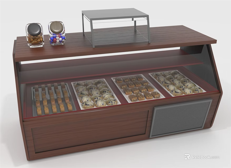 Wooden Retail Display Cabinet Shelf with Glass Jars Layered Compartments and Transparent Case 3d model 
