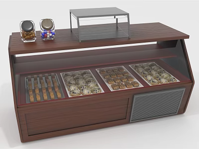 Wooden Retail Display Cabinet Shelf with Glass Jars Layered Compartments and Transparent Case 3d model