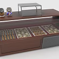 Wooden Retail Display Cabinet Shelf with Glass Jars Layered Compartments and Transparent Case
