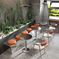 Industrial Style Dining Space Cafe Stainless Steel Card Seat Sofa Table and Chair Combination Interval Green Plant Indoor Green Plant Milk Tea Shop Card Seat Table and Chair Combination 3d model