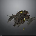 Futuristic Cosmic Spacecraft With Metallic Thruster Wings Red Gray Accents And Yellow Engine