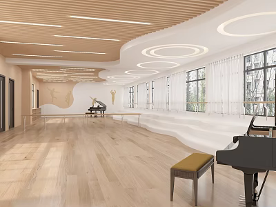 Spacious Fitness Studio With Wooden Floor Natural Light And Dance Practice Space 3d model