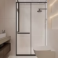 Modern Bathroom Interior With White Tiles Glass Shower Enclosure Toilet And Vanity Sink