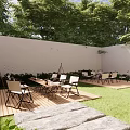 Elegant Outdoor Cabana Space With Palm Trees Arched Curtains And Dining Seating