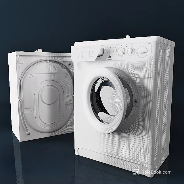 White Front Load Kitchen Appliances With Modern Design And Control Panels 3d model