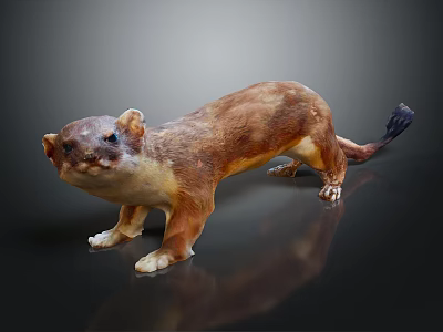 Weasel Sculpture With Brown And Yellow Fur Standing On Black Background 3d model