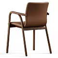 Modern Single Chair With Leather Seat Backrest And Wooden Curved Armrests