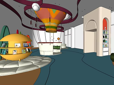Bright Children's Play Area Interior With Colorful Balloons Reading Corner And Safe Play Equipment 3d model
