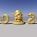Golden 2025 Number Sculptures With Intricate Monkey Figure Carving Design