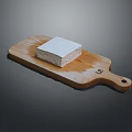 Fresh Square White Tofu Block Placed On Wooden Cutting Board Surface