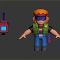 Playful Cartoon Character With Orange Hair Purple Sunglasses Green Vest Blue Pants Holding Purple Item