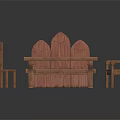 Wooden Table and Chairs Set with Carved Bench and Classic Design