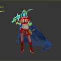Warrior Woman in Fantasy Armored Costume with Weapons and Flowing Cloak
