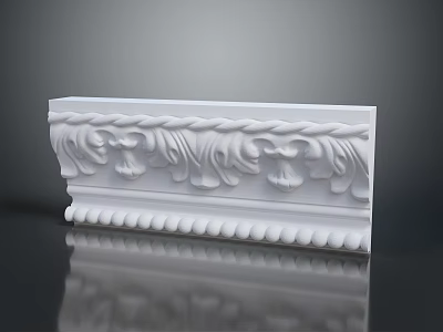 White Decorative Wall Molding With Carved Floral And Wavy Patterns Beaded Base 3d model