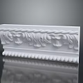 White Decorative Wall Molding With Carved Floral And Wavy Patterns Beaded Base 3d model