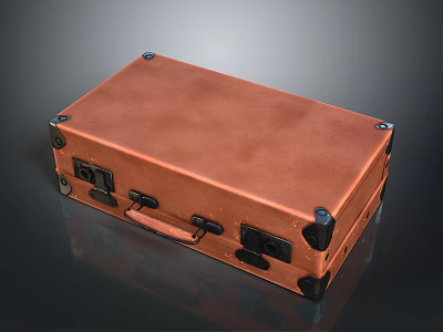 Brown Leather Storage Box With Black Corner Protectors And Handle Lock Closure 3d model