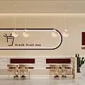 Bubble Tea Shop Modern Interior With Order Counter Hanging Lights Green Plants And Cozy Seating Area