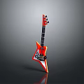 Star Shaped Orange White Toy Electric Guitar With Black Strings And Glossy Surface
