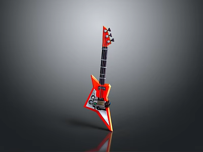 Star Shaped Orange White Toy Electric Guitar With Black Strings And Glossy Surface 3d model