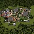 Fun Filled Amusement Park With Various Rides Colorful Pavilions And Lush Green Gardens