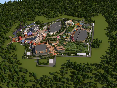 Fun Filled Amusement Park With Various Rides Colorful Pavilions And Lush Green Gardens 3d model