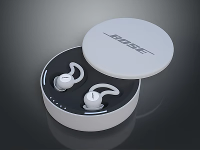 Bose White True Wireless Earbuds With Open Lid Charging Case And Ear Hooks 3d model