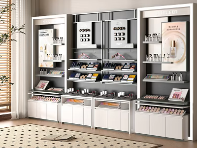 Modern Cosmetic Display Shelves Featuring Multiple Layers And Neat Product Arrangements 3d model