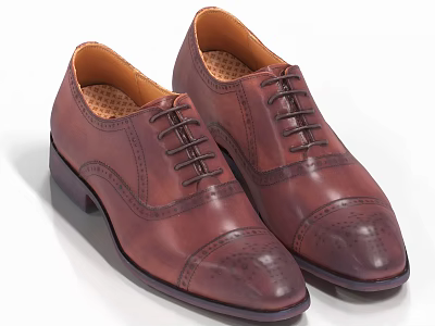 Brown Leather Lace up Brogue Shoes with Perforated Details Inner Lining and Dark Sole 3d model
