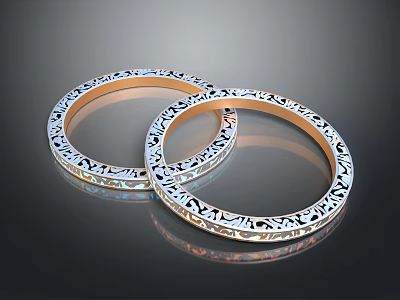 Pair of Exquisite Silver Bracelets With Intricate Pattern Design And Shiny Finish 3d model