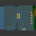 Computer Circuit Board With Blue Base Yellow Green Components And Holes For Electronic Devices 3d model