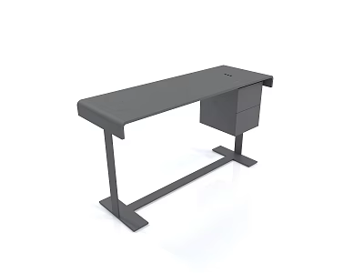 Modern Gray Office Desk With Drawer And Metal Frame Structure Design 3d model