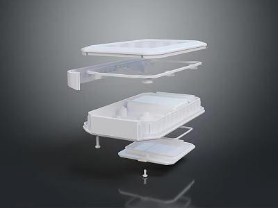 White Medical Laboratory Tray Exploded View With Stacked Components Layers 3d model
