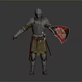 Man In Full Medieval Knight Armor Holding Red Shield Standing Pose 3d model