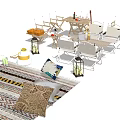 Outdoor Table And Chair Set With Decorative Pillows Lanterns And Patterned Rug
