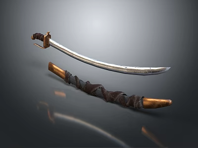 Traditional Curved Blade Weapon With Wrapped Handle And Metal Decorative Parts 3d model