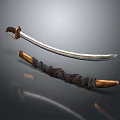 Traditional Curved Blade Weapon With Wrapped Handle And Metal Decorative Parts