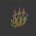Detailed Wooden Sailing Ship Model With Multiple Masts Colorful Flags And Intricate Hull