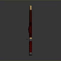 Traditional Japanese Swords with Red Scabbards Golden Decorations Silver Blades Placed Side by Side
