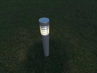 Modern Outdoor Bollard Light with Silver Top and Illuminated Section on Green Grass 3d model