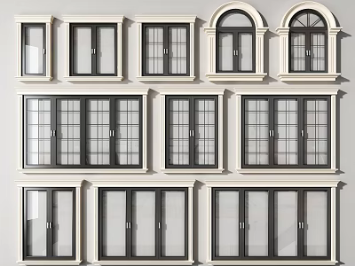 Various Home Window Designs With Arched Rectangular And Grid Pattern Frames 3d model