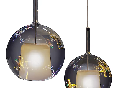 Modern Glass Globe Pendant Lights With Illuminated Inner Shades And Reflective Surfaces 3d model