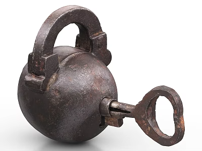 Antique Rustic Iron Padlock With Vintage Key And Classic Design 3d model