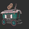 Green Pretzel Cart With Decorative Pretzel On Top And Colorful Wheels