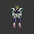 Blue And White Mecha Style Mechanical Robot Character In Standing Pose With Armor Details